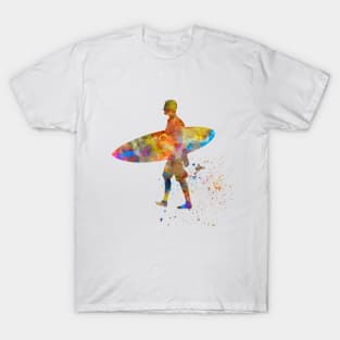 Young man surfer in watercolor T-Shirt